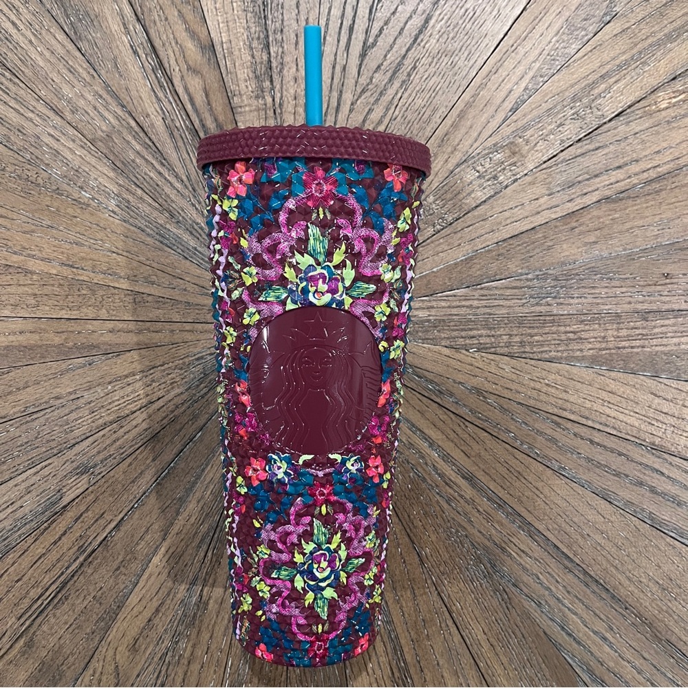 Starbucks 2025 Fall Floral Bling 24oz Venti Cold Cup Tumbler Maroon Purple NWOT